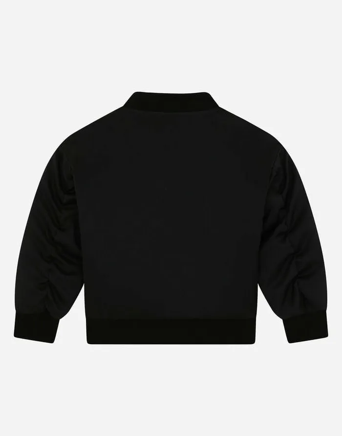 Dolce and Gabbana Coats And Jackets Children Satin Bomber Jacket With Logo Plate Black Dolce and Gabbana Coats And Jackets Children Satin Bomber Jacket With Logo Plate Black