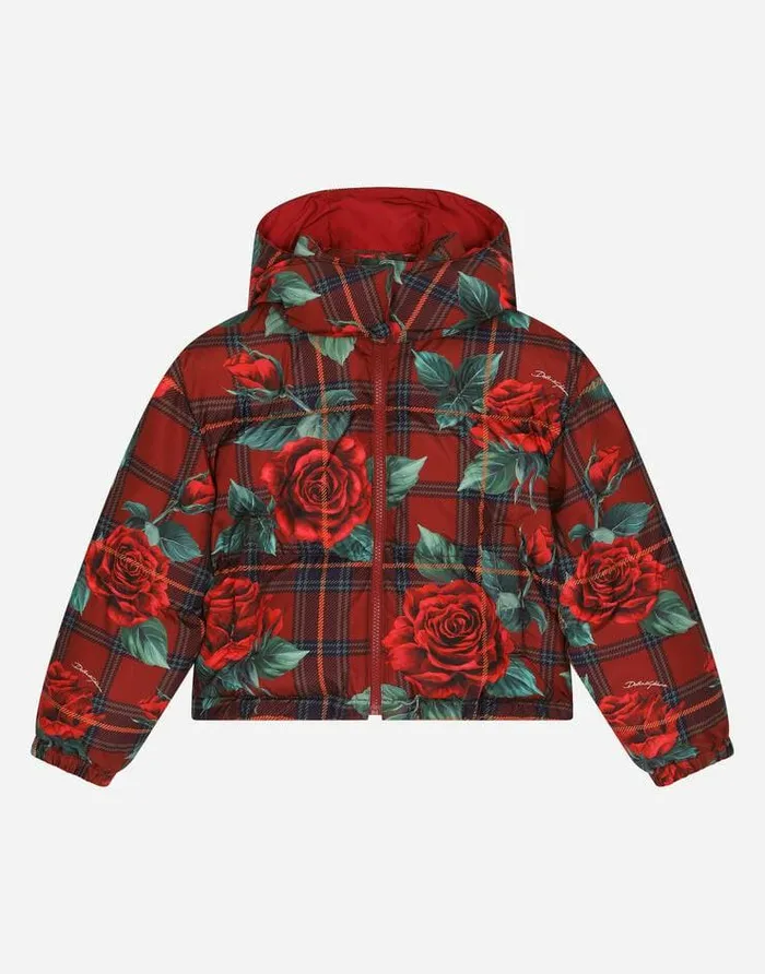 Dolce and Gabbana Coats And Jackets Children Short Tartanprint Down Jacket Red