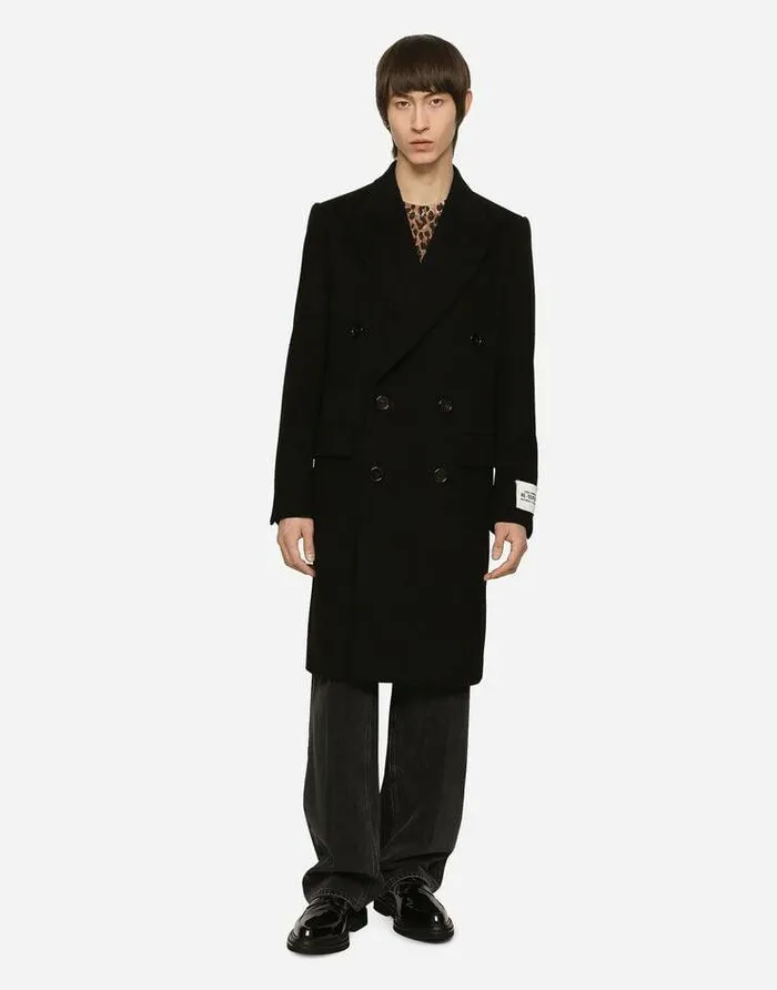 Dolce and Gabbana Coats And Jackets Men Doublebreasted Wool Coat Black