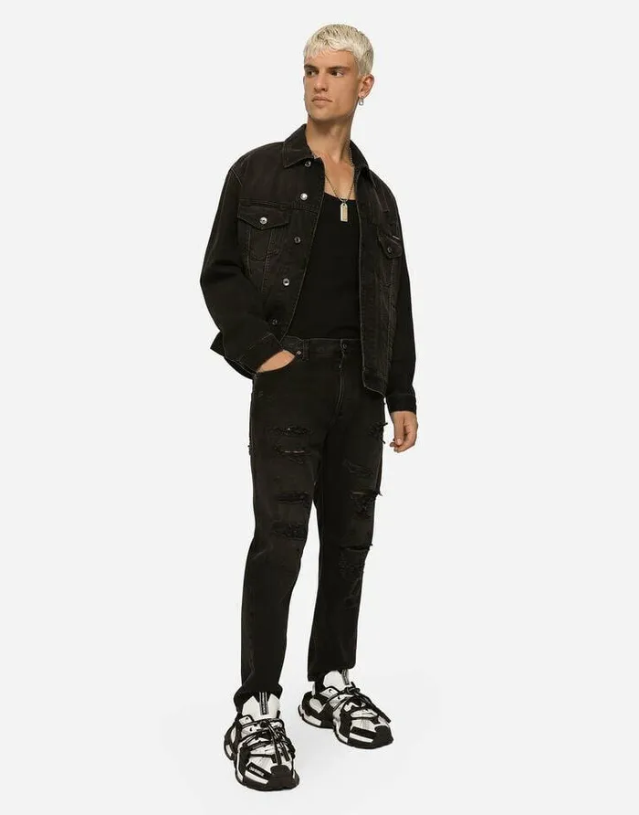 Dolce and Gabbana Coats And Jackets Men Gray Wash Denim Jacket Multicolor Dolce and Gabbana Coats And Jackets Men Gray Wash Denim Jacket Multicolor