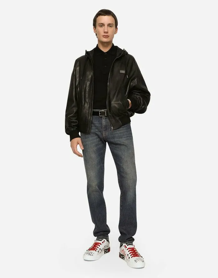 Dolce and Gabbana Coats And Jackets Men Nappa Leather Jacket With Hood And Tag Black Dolce and Gabbana Coats And Jackets Men Nappa Leather Jacket With Hood And Tag Black