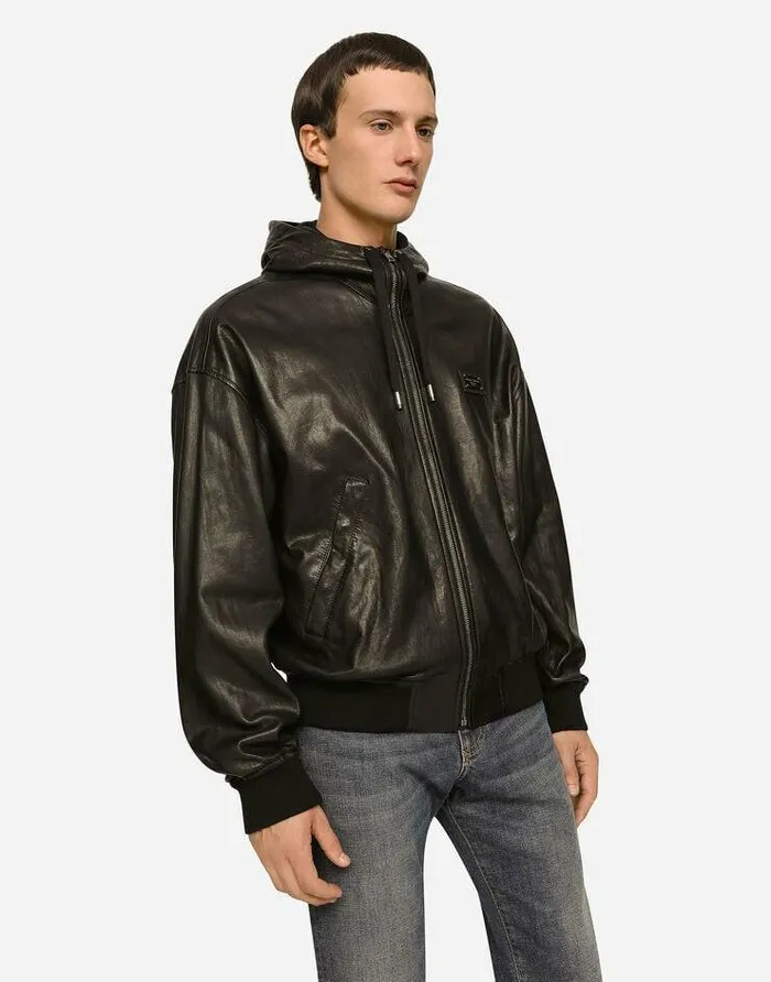 Dolce and Gabbana Coats And Jackets Men Nappa Leather Jacket With Hood And Tag Black Dolce and Gabbana Coats And Jackets Men Nappa Leather Jacket With Hood And Tag Black