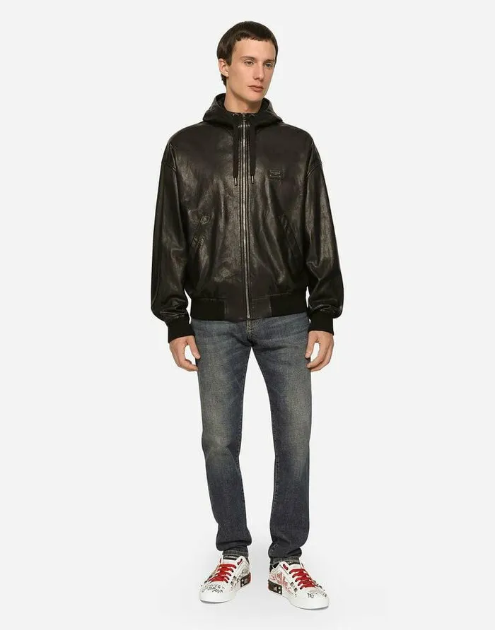 Dolce and Gabbana Coats And Jackets Men Nappa Leather Jacket With Hood And Tag Black Dolce and Gabbana Coats And Jackets Men Nappa Leather Jacket With Hood And Tag Black