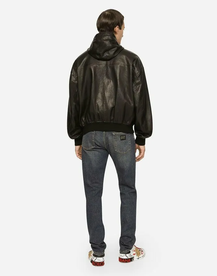 Dolce and Gabbana Coats And Jackets Men Nappa Leather Jacket With Hood And Tag Black Dolce and Gabbana Coats And Jackets Men Nappa Leather Jacket With Hood And Tag Black