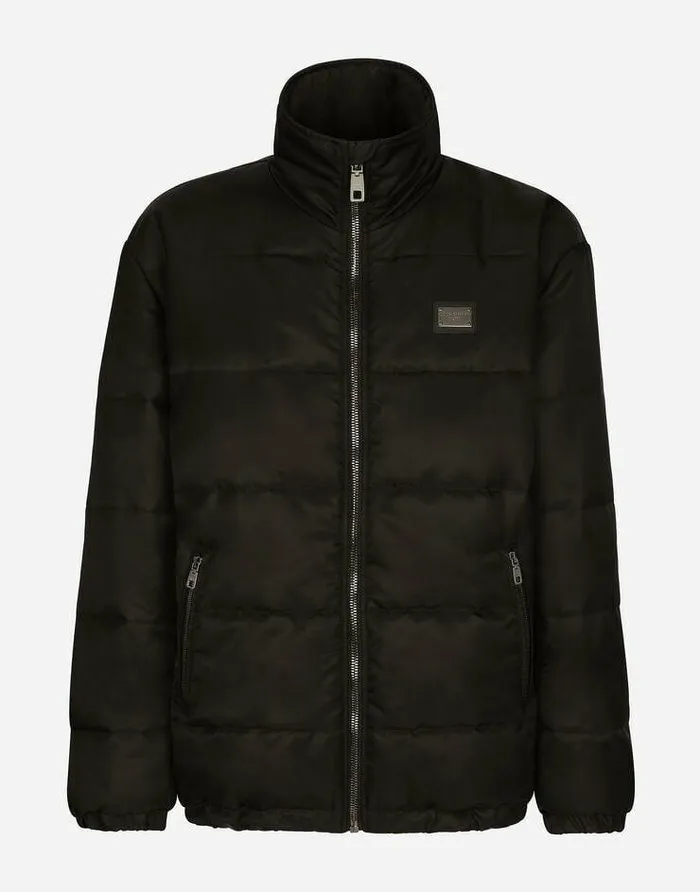Dolce and Gabbana Coats And Jackets Men Nylon Highnecked Jacket With Branded Tag Black