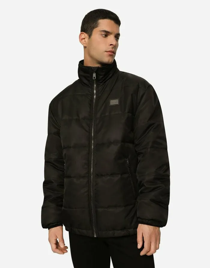Dolce and Gabbana Coats And Jackets Men Nylon Highnecked Jacket With Branded Tag Black Dolce and Gabbana Coats And Jackets Men Nylon Highnecked Jacket With Branded Tag Black