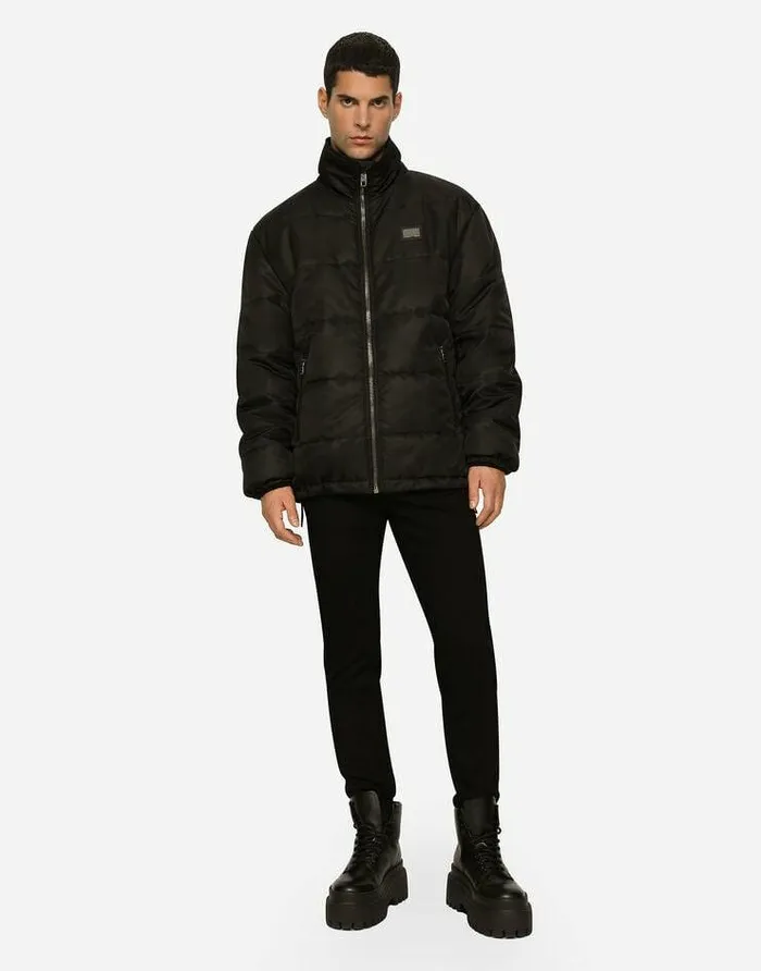 Dolce and Gabbana Coats And Jackets Men Nylon Highnecked Jacket With Branded Tag Black Dolce and Gabbana Coats And Jackets Men Nylon Highnecked Jacket With Branded Tag Black