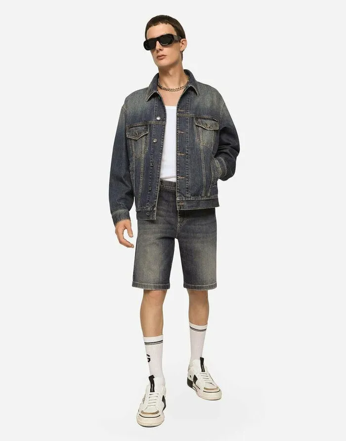 Dolce and Gabbana Coats And Jackets Men Stretch Light Blue Wash Denim Jacket Multicolor Dolce and Gabbana Coats And Jackets Men Stretch Light Blue Wash Denim Jacket Multicolor