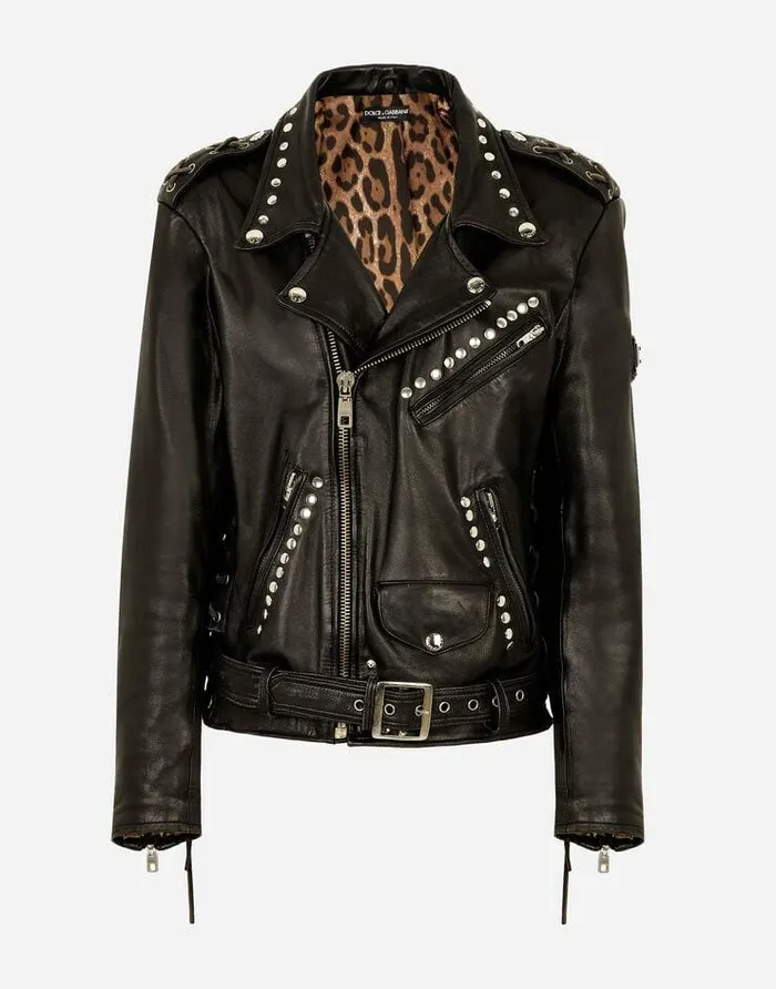 Dolce and Gabbana Coats And Jackets Women Belted Leather Biker Jacket Black