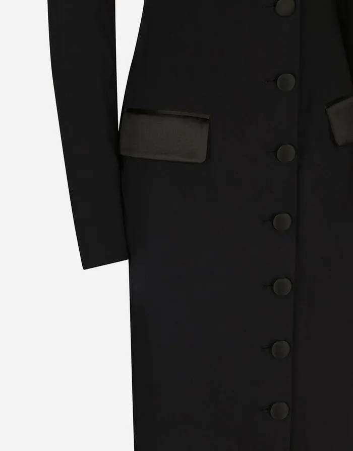 Dolce and Gabbana Coats And Jackets Women Long Silk Georgette Coat With Faux Fur Collar Black Dolce and Gabbana Coats And Jackets Women Long Silk Georgette Coat With Faux Fur Collar Black