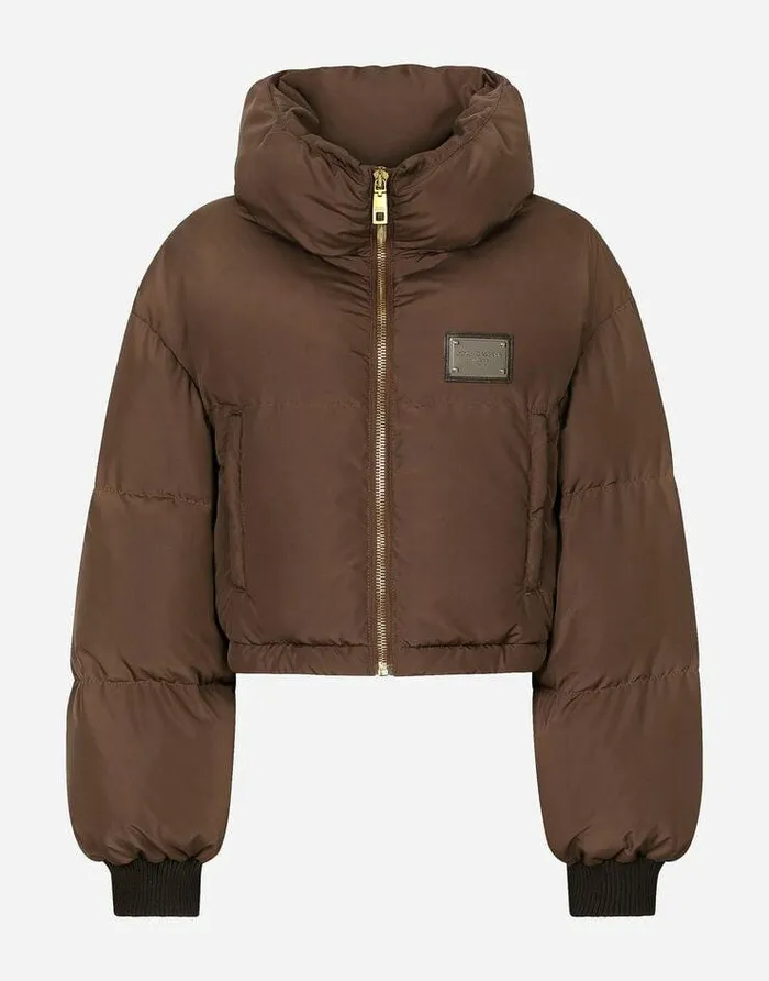 Dolce and Gabbana Coats And Jackets Women Short Padded Nylon Jacket With Logo Tag Brown