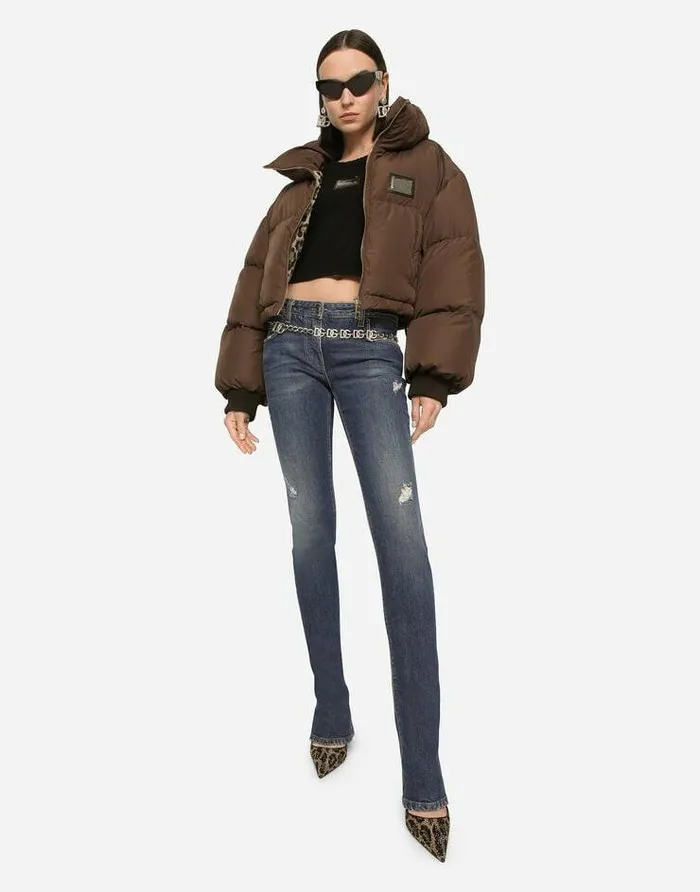 Dolce and Gabbana Coats And Jackets Women Short Padded Nylon Jacket With Logo Tag Brown Dolce and Gabbana Coats And Jackets Women Short Padded Nylon Jacket With Logo Tag Brown