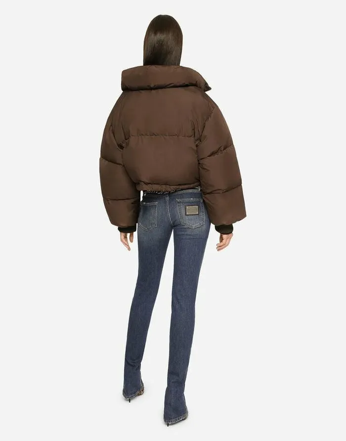 Dolce and Gabbana Coats And Jackets Women Short Padded Nylon Jacket With Logo Tag Brown Dolce and Gabbana Coats And Jackets Women Short Padded Nylon Jacket With Logo Tag Brown