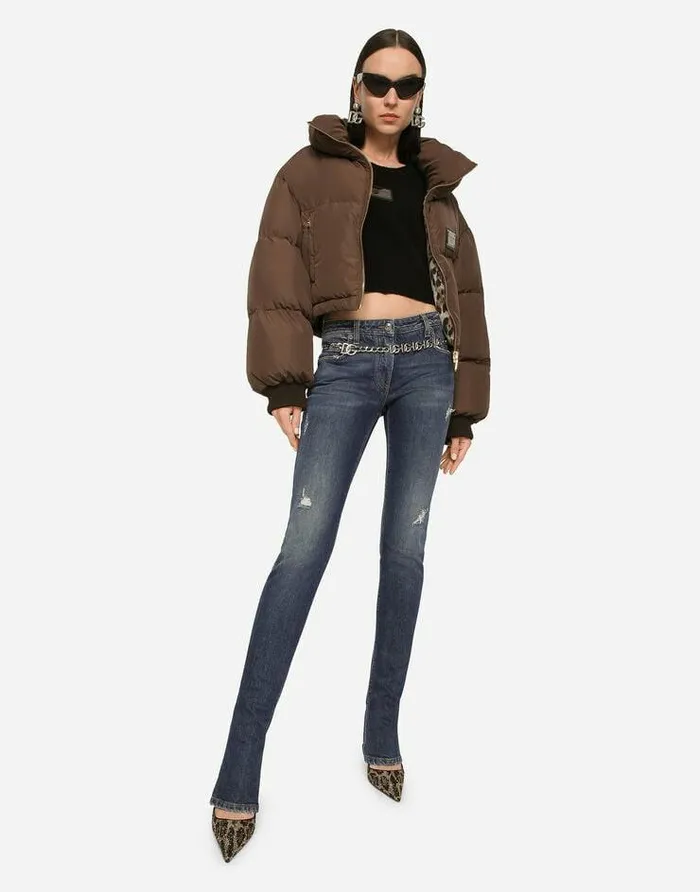 Dolce and Gabbana Coats And Jackets Women Short Padded Nylon Jacket With Logo Tag Brown Dolce and Gabbana Coats And Jackets Women Short Padded Nylon Jacket With Logo Tag Brown