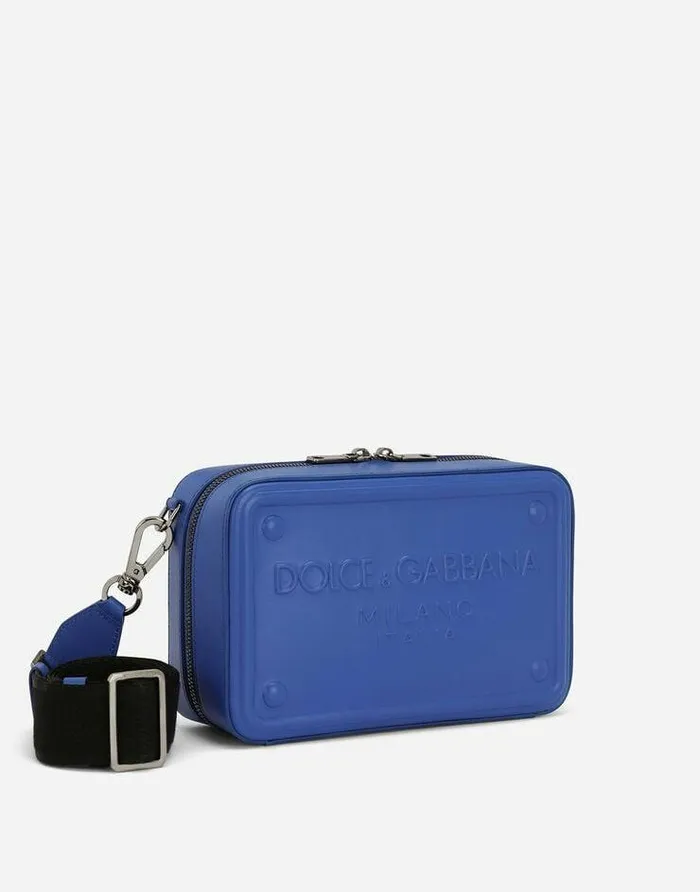 Dolce and Gabbana Crossbody Bags Men Calfskin Crossbody Bag With Raised Logo Blue Dolce and Gabbana Crossbody Bags Men Calfskin Crossbody Bag With Raised Logo Blue