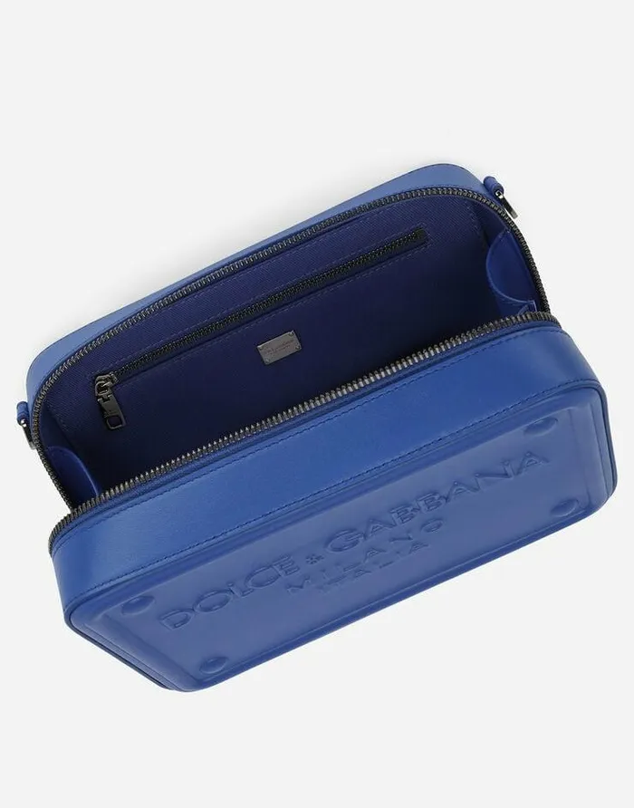 Dolce and Gabbana Crossbody Bags Men Calfskin Crossbody Bag With Raised Logo Blue Dolce and Gabbana Crossbody Bags Men Calfskin Crossbody Bag With Raised Logo Blue