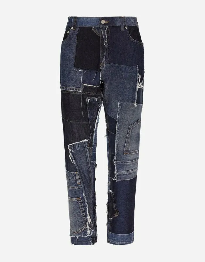 Dolce and Gabbana Denim Men Loose Stretch Patchwork Denim Jeans Multicolor