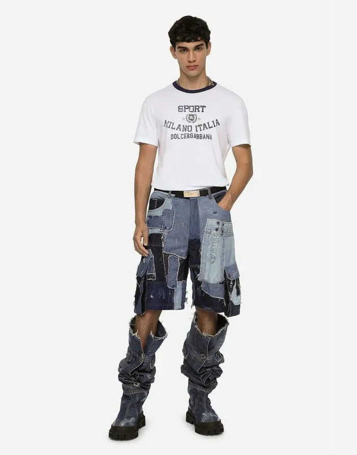 Dolce and Gabbana Denim Men Stretch Patchwork Denim Cargo Shorts Multicolor Dolce and Gabbana Denim Men Stretch Patchwork Denim Cargo Shorts Multicolor