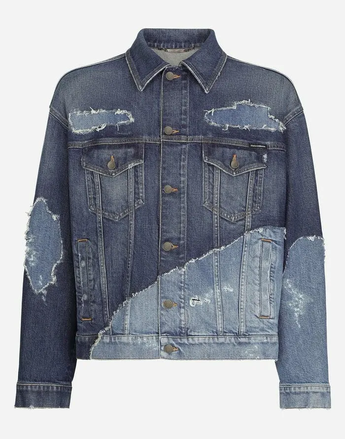 Dolce and Gabbana Denim Men Stretch Patchwork Denim Jacket Multicolor