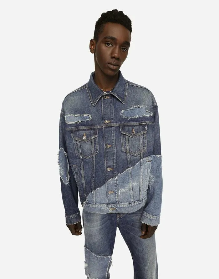 Dolce and Gabbana Denim Men Stretch Patchwork Denim Jacket Multicolor Dolce and Gabbana Denim Men Stretch Patchwork Denim Jacket Multicolor