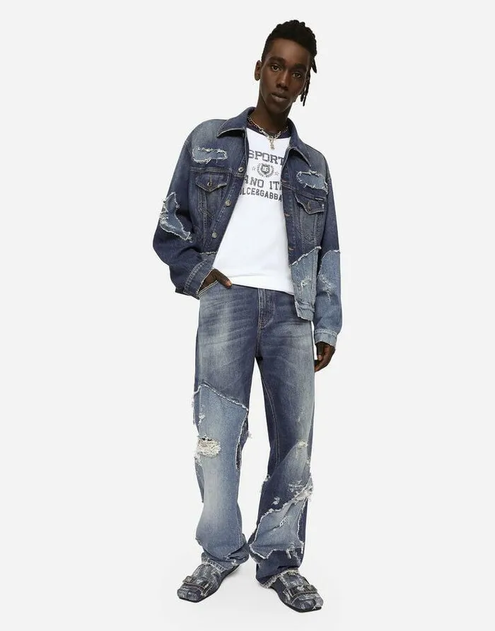 Dolce and Gabbana Denim Men Stretch Patchwork Denim Jacket Multicolor Dolce and Gabbana Denim Men Stretch Patchwork Denim Jacket Multicolor