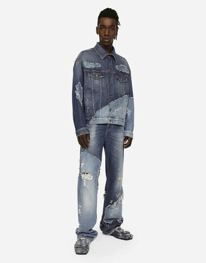 Dolce and Gabbana Denim Men Stretch Patchwork Denim Jacket Multicolor Dolce and Gabbana Denim Men Stretch Patchwork Denim Jacket Multicolor