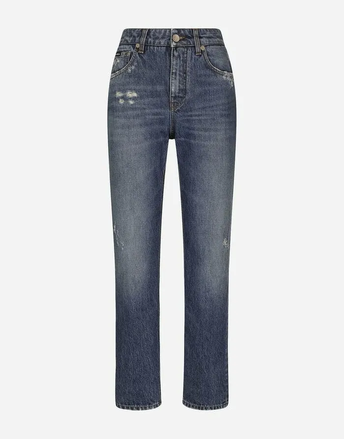 Dolce and Gabbana Denim Women Boyfriend Jeans In Medium Blue Denim Multicolor