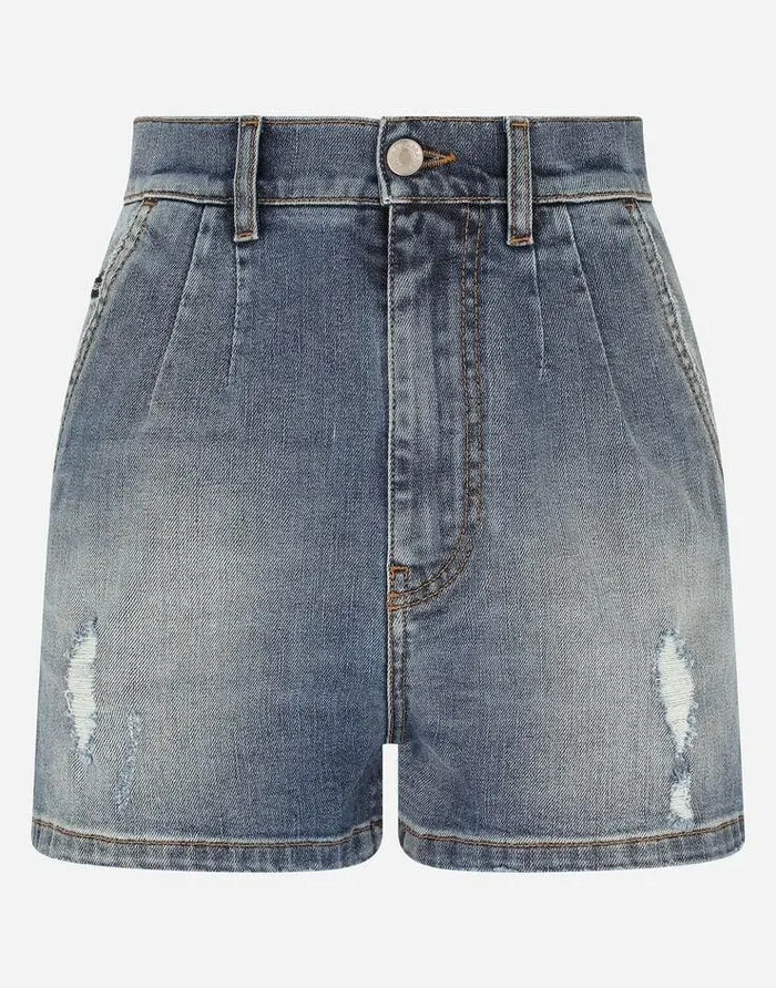 Dolce and Gabbana Denim Women Denim Shorts With Ripped Details Multicolor
