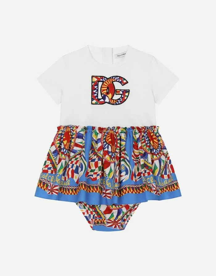Dolce and Gabbana Dresses Children Carrettoprint Poplin And Jersey Dress With Logo Patch Multicolor Dolce and Gabbana Dresses Children Carrettoprint Poplin And Jersey Dress With Logo Patch Multicolor