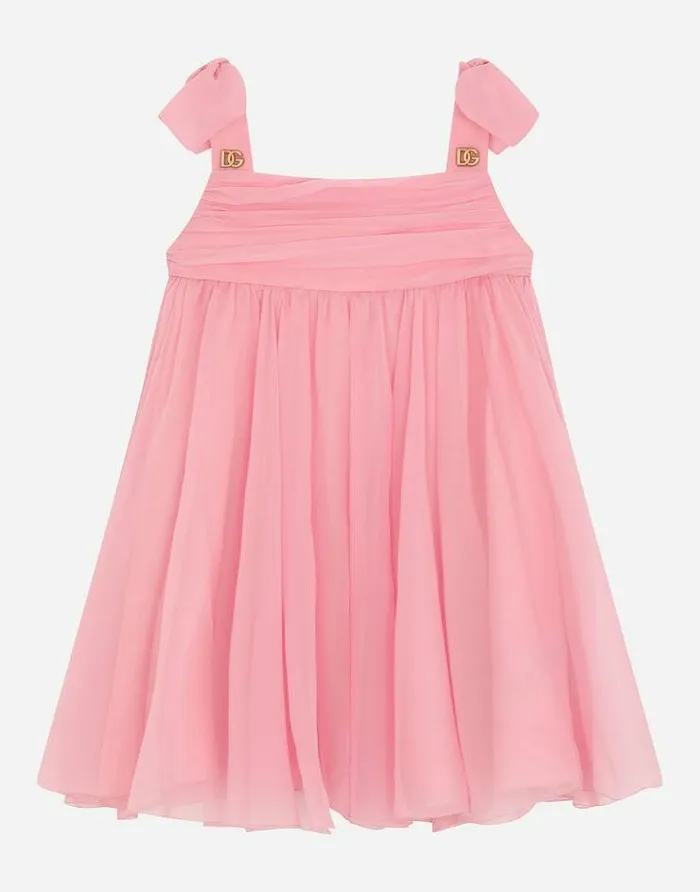 Dolce and Gabbana Dresses Children Chiffon Midi Dress With Metal DG Logo Multicolor Dolce and Gabbana Dresses Children Chiffon Midi Dress With Metal DG Logo Multicolor
