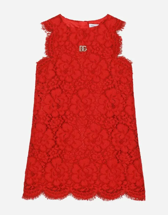 Dolce and Gabbana Dresses Children Cordonetto Lace Midi Dress Red