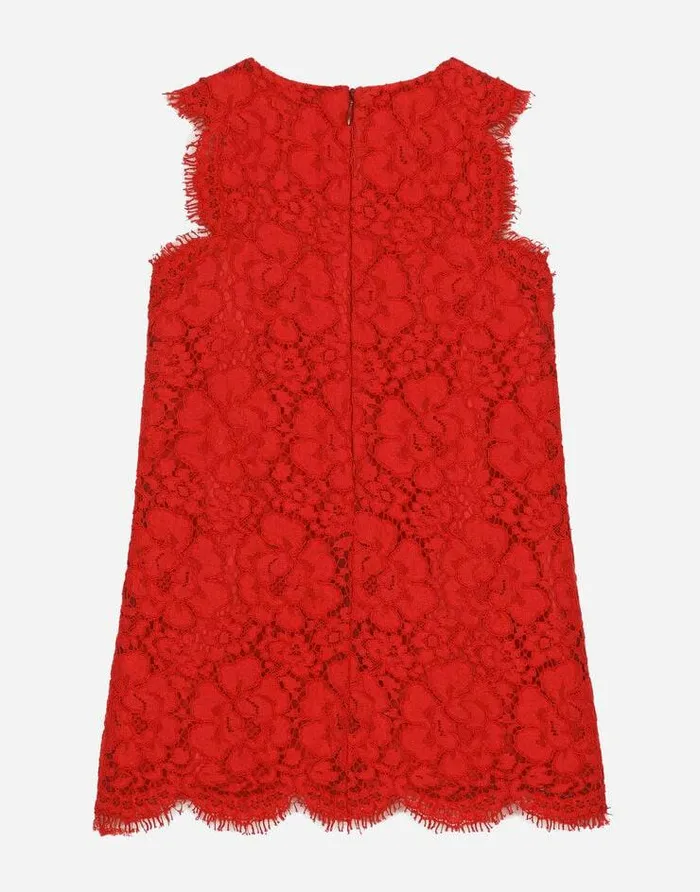Dolce and Gabbana Dresses Children Cordonetto Lace Midi Dress Red Dolce and Gabbana Dresses Children Cordonetto Lace Midi Dress Red