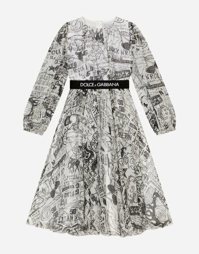 Dolce and Gabbana Dresses Children Long Graffitiprint Chiffon Dress Multicolor
