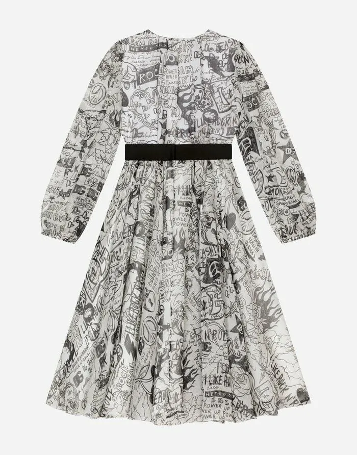Dolce and Gabbana Dresses Children Long Graffitiprint Chiffon Dress Multicolor Dolce and Gabbana Dresses Children Long Graffitiprint Chiffon Dress Multicolor