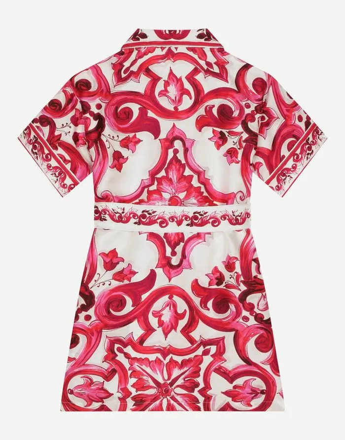 Dolce and Gabbana Dresses Children Majolicaprint Silk Shirt Dress Multicolor Dolce and Gabbana Dresses Children Majolicaprint Silk Shirt Dress Multicolor