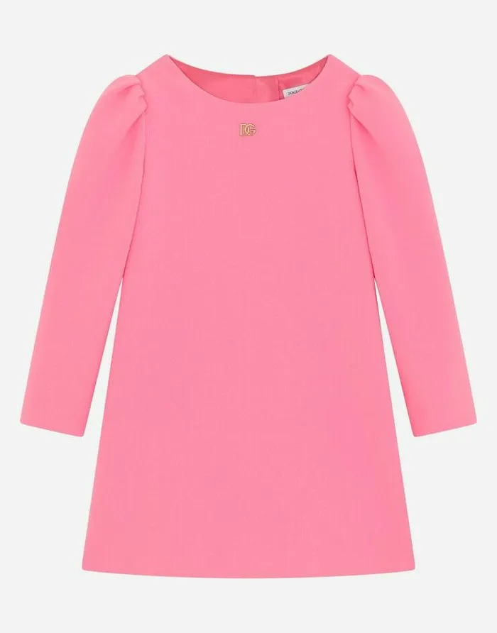 Dolce and Gabbana Dresses Children Short Cady Dress With Metal DG Logo Pink