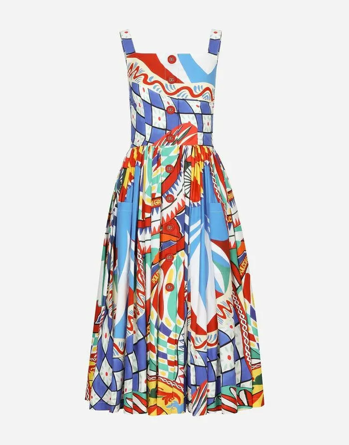 Dolce and Gabbana Dresses Women Carrettoprint Poplin Calflength Dress Multicolor Dolce and Gabbana Dresses Women Carrettoprint Poplin Calflength Dress Multicolor