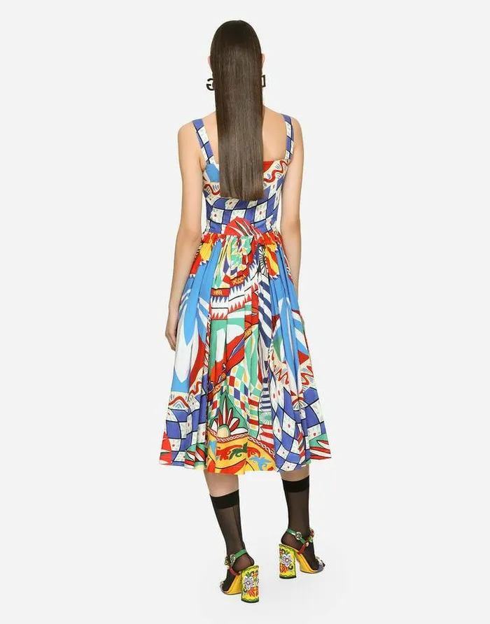 Dolce and Gabbana Dresses Women Carrettoprint Poplin Calflength Dress Multicolor Dolce and Gabbana Dresses Women Carrettoprint Poplin Calflength Dress Multicolor