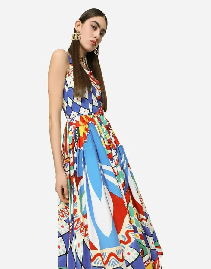 Dolce and Gabbana Dresses Women Carrettoprint Poplin Calflength Dress Multicolor Dolce and Gabbana Dresses Women Carrettoprint Poplin Calflength Dress Multicolor