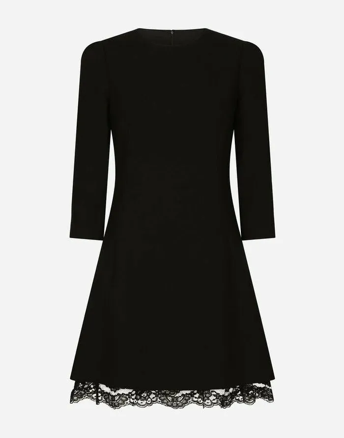 Dolce and Gabbana Dresses Women Double Wool Crepe Short Dress Black