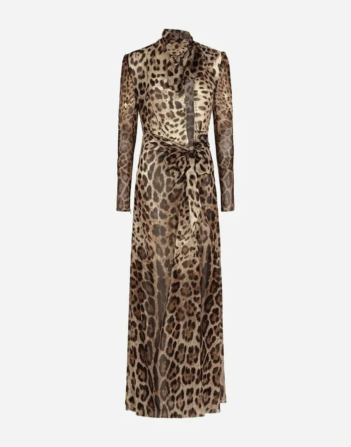 Dolce and Gabbana Dresses Women Georgette Dress With Leopard Print And Tie Details Animal Print Dolce and Gabbana Dresses Women Georgette Dress With Leopard Print And Tie Details Animal Print