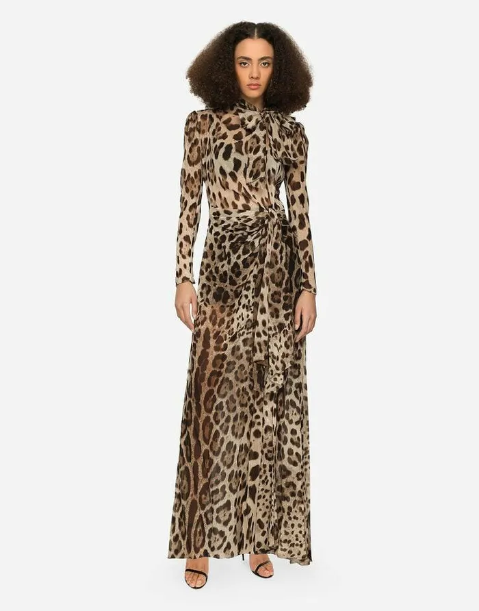 Dolce and Gabbana Dresses Women Georgette Dress With Leopard Print And Tie Details Animal Print Dolce and Gabbana Dresses Women Georgette Dress With Leopard Print And Tie Details Animal Print