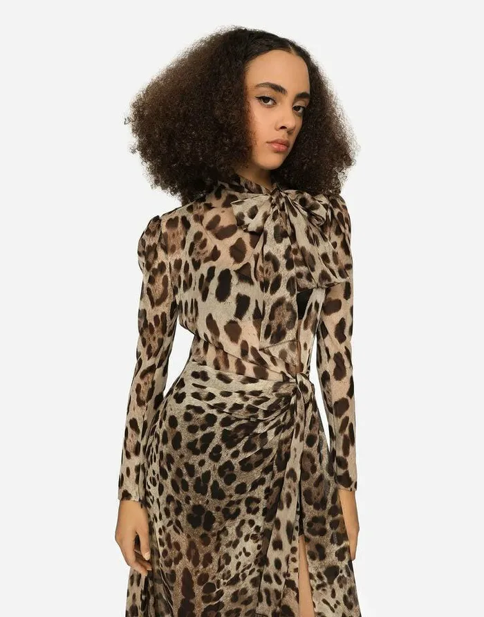 Dolce and Gabbana Dresses Women Georgette Dress With Leopard Print And Tie Details Animal Print Dolce and Gabbana Dresses Women Georgette Dress With Leopard Print And Tie Details Animal Print