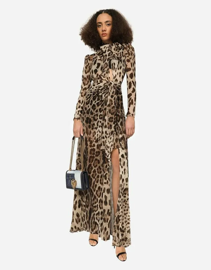 Dolce and Gabbana Dresses Women Georgette Dress With Leopard Print And Tie Details Animal Print Dolce and Gabbana Dresses Women Georgette Dress With Leopard Print And Tie Details Animal Print