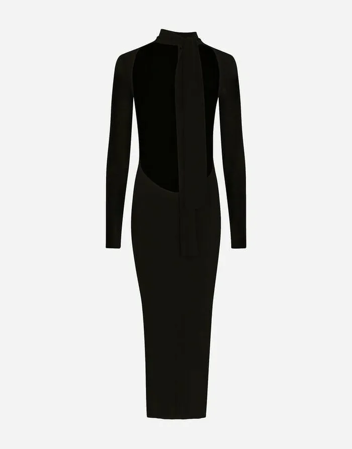 Dolce and Gabbana Dresses Women Jersey Calflength Dress With Cutout And Pussybow Black Dolce and Gabbana Dresses Women Jersey Calflength Dress With Cutout And Pussybow Black