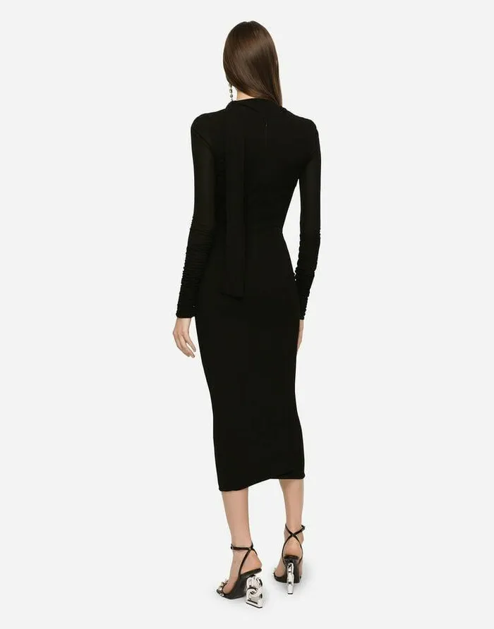 Dolce and Gabbana Dresses Women Jersey Calflength Dress With Cutout And Pussybow Black Dolce and Gabbana Dresses Women Jersey Calflength Dress With Cutout And Pussybow Black