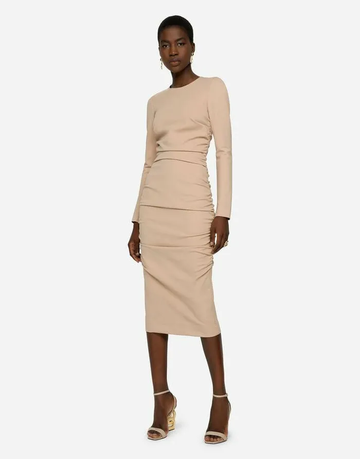 Dolce and Gabbana Dresses Women Jersey Calflength Dress With Draping Beige