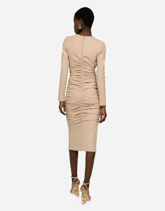 Dolce and Gabbana Dresses Women Jersey Calflength Dress With Draping Beige