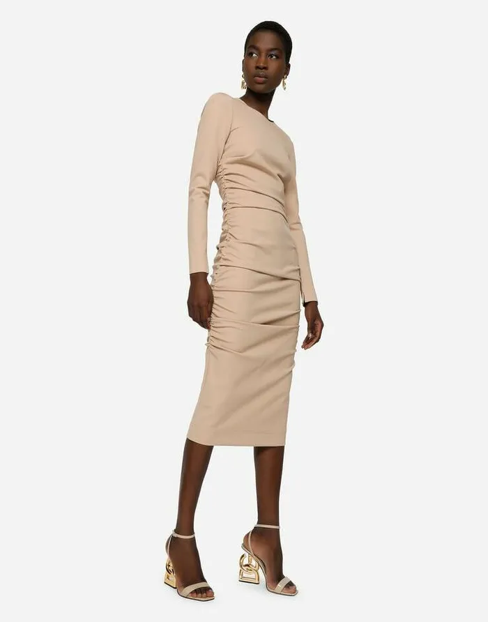 Dolce and Gabbana Dresses Women Jersey Calflength Dress With Draping Beige