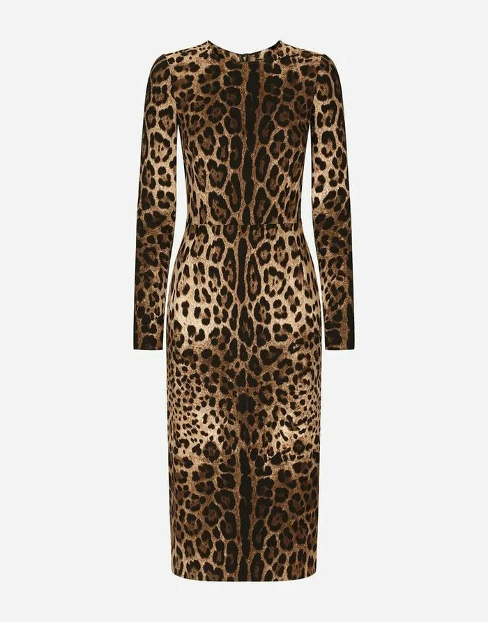 Dolce and Gabbana Dresses Women Leopardprint Cady Dress With Long Sleeves Animal Print Dolce and Gabbana Dresses Women Leopardprint Cady Dress With Long Sleeves Animal Print